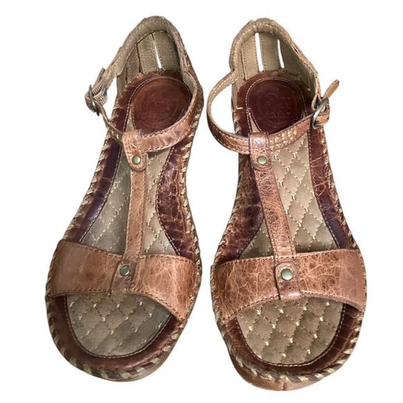 Ariat Shalimar Brown Leather T-Strap Wedge Heeled Gladiator sandals 8.5B - Picture 1 of 6
